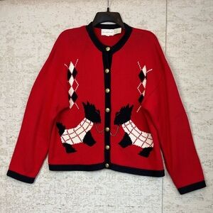 Vintage THE EAGLE'S EYE Womens Cardigan Sweater Large Red Scottie Terrier Dogs